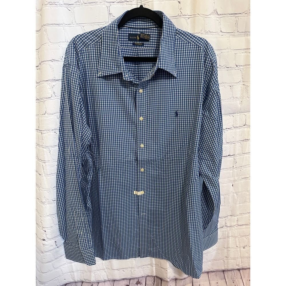 Ralph Lauren Performance Blue Gingham Check Button-Down Dress Shirt